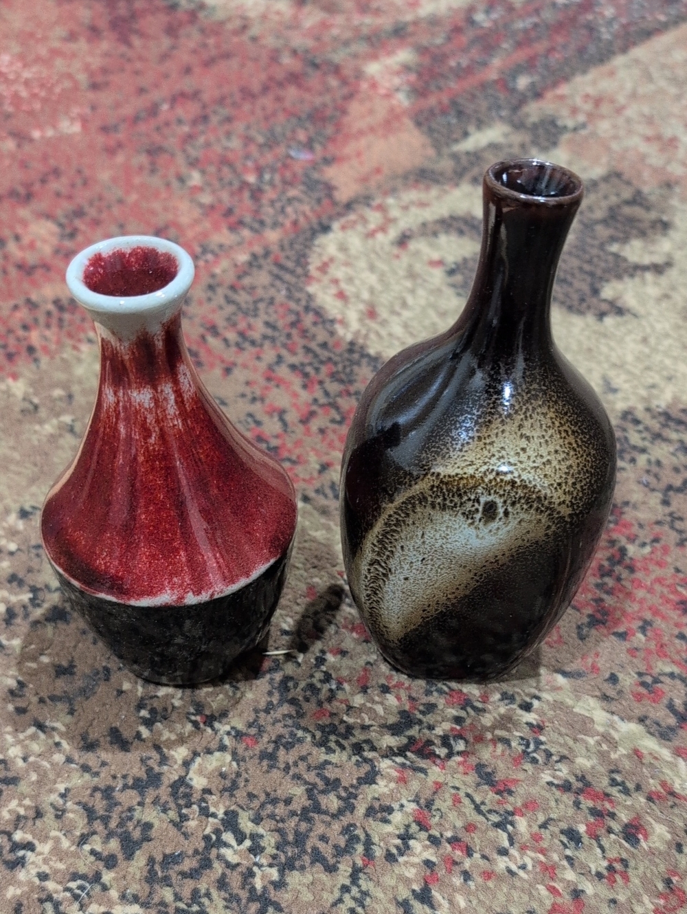 Handcrafted Red and Brown Ceramic Decorative Vases - Set of 2